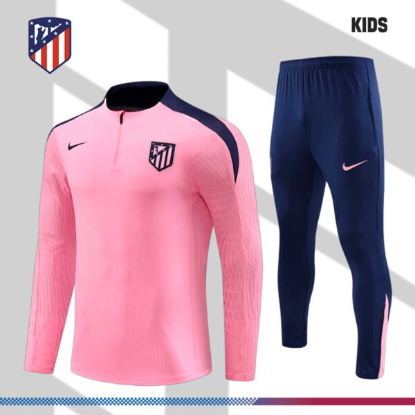 2024/2025 Atletico Madrid Pink Kids Half Zip Training Clothes (Kids Kit)