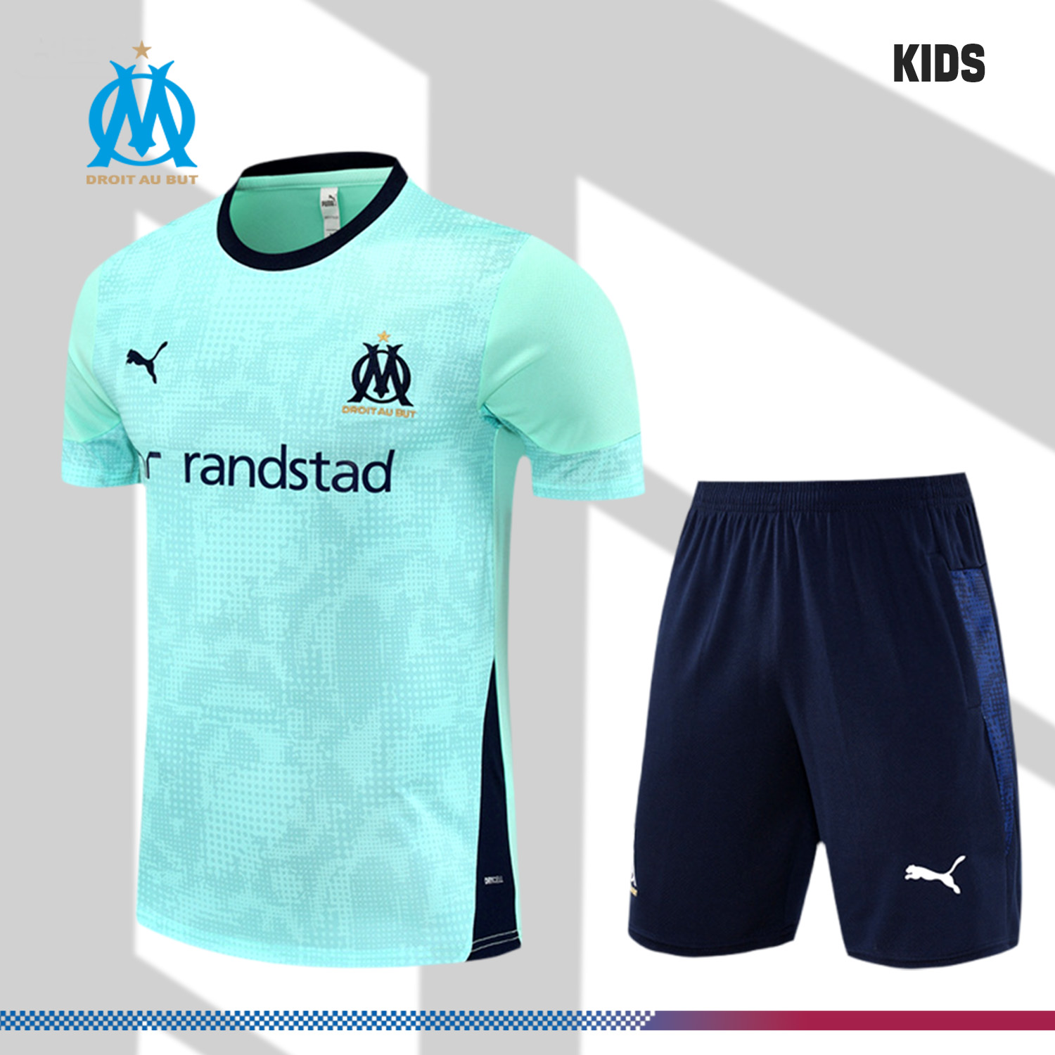 2-001237afe9 2025/2026 Marseille Short Sleeve Training Jersey for Kids (Kids Kit) - Image 1