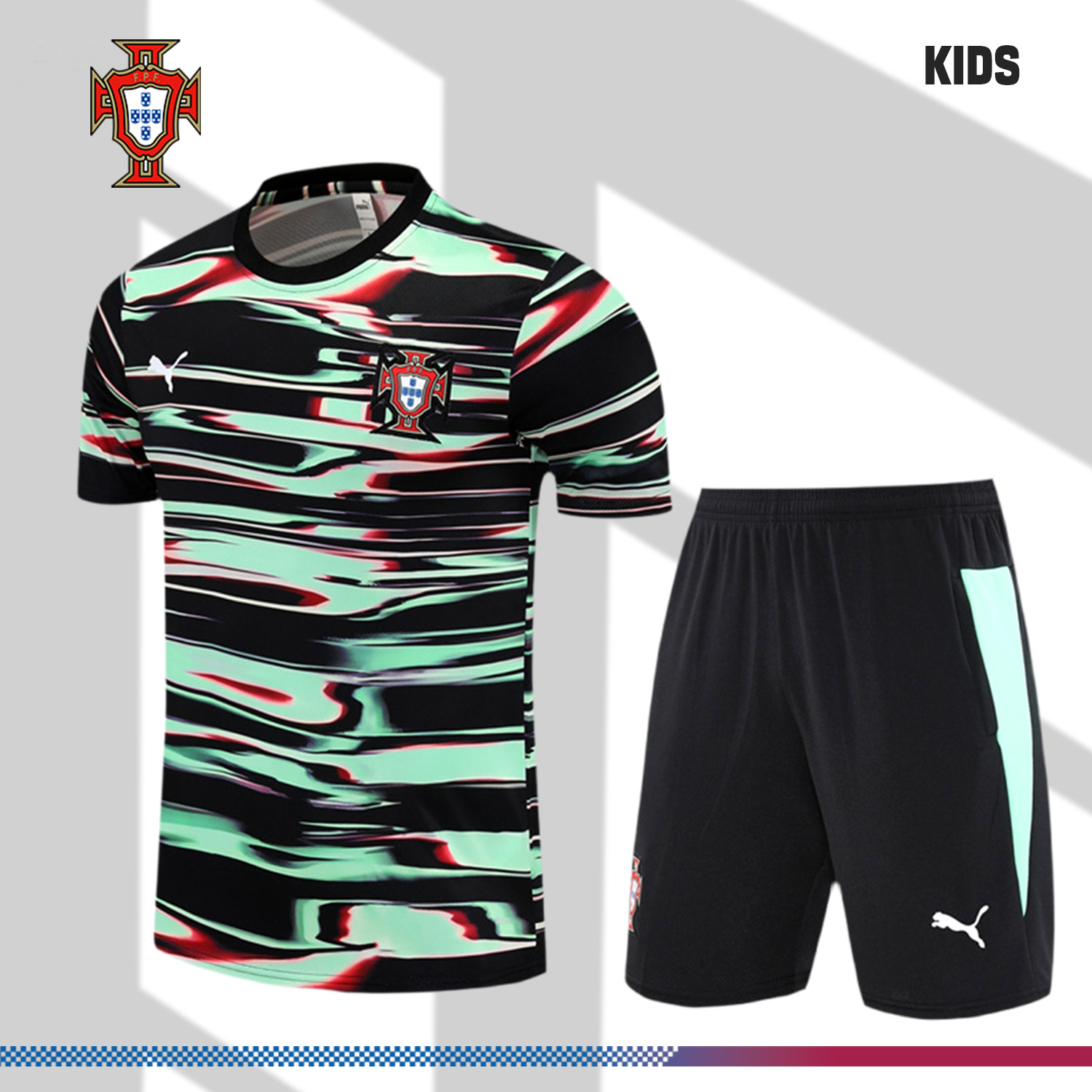 2-022949b5d8 2025/2026 Portugal Short Sleeve Training Jersey for Kids (Kids Kit) - Image 1