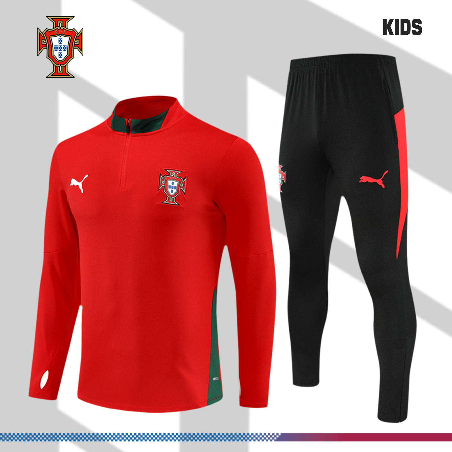 2-1703390f7a 2025/2026 Portugal Kids Half Zip Training Clothes (Kids Kit) - Image 1