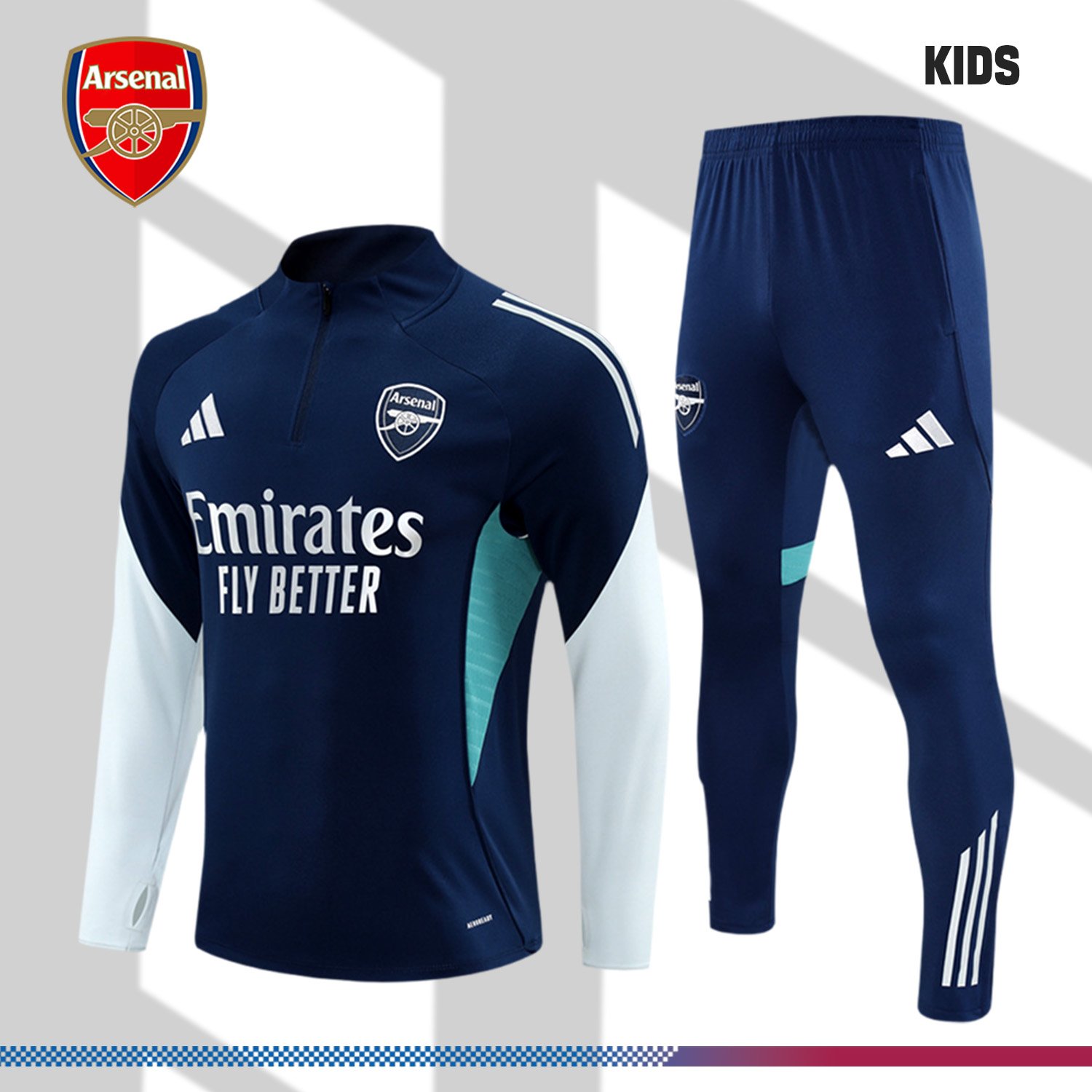 2-2228386ee7 2025/2026 Arsenal Kids Half Zip Training Clothes (Kids Kit) - Image 1