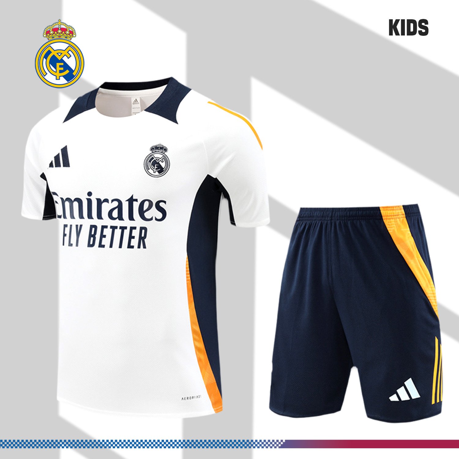 2a52ca3990-20591733db 2024/2025 Real Madrid White Children's Short Sleeve Training Suit (Kids Kit) - Image 1