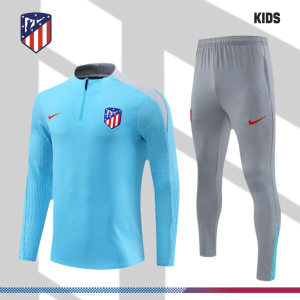 2024/2025 Atletico Madrid Light Blue Kids Half Zip Training Clothes (Kids Kit)