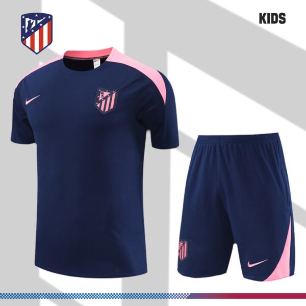 2024/2025 Atletico Madrid Dark Blue Kids Short Sleeve Training Clothes (Kids Kit)