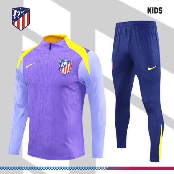 2025/2026 Atletico Madrid Purple Kids Half Zip Training Clothes (Kids Kit)