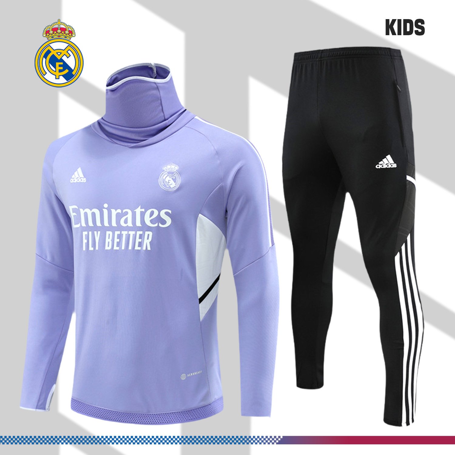 95890e6af8-025304f17c 2024/2025 Real Madrid Purple Kids Half Zip Training Kit (Kids Kit) - Image 1