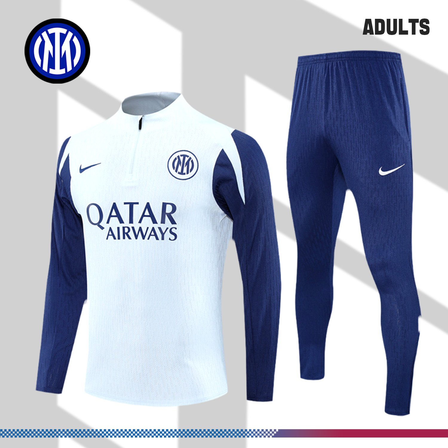 Ac-2130249acc 2024/2025 Inter Milan Light Gray Adult Half Zip Training Suit (Adult Kit) - Image 1