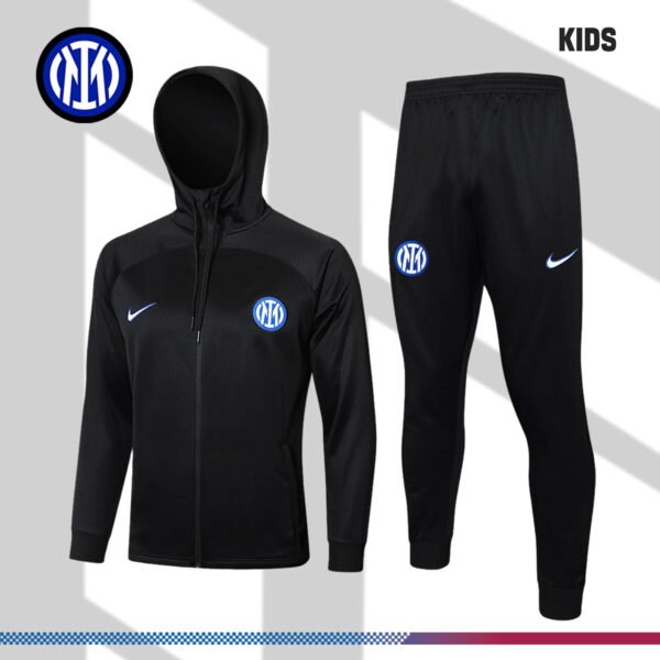 2024/2025 Inter Milan Black Hooded Kids Full Zip Training Wear (Kids Kit)