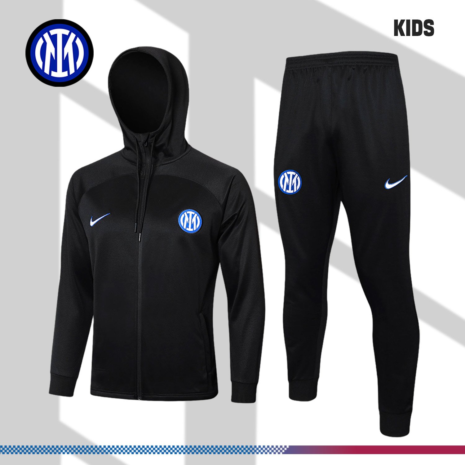 Ac-220841f5c7 2024/2025 Inter Milan Black Hooded Kids Full Zip Training Wear (Kids Kit) - Image 1