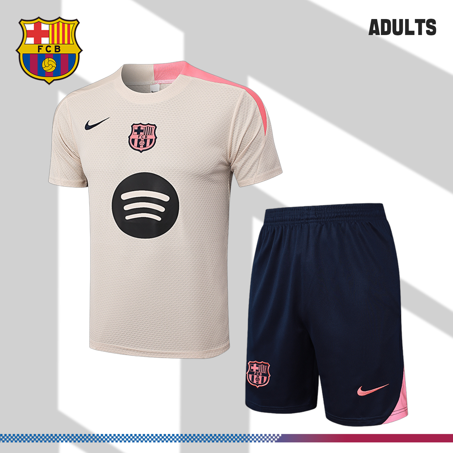 SKU-015243854e 2024/2025 Barcelona beige adult short-sleeved training suit (adult kit) - Image 1