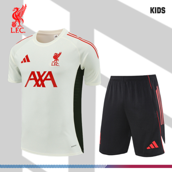 2025/2026 Liverpool White Kids Short Sleeve Training Clothes (Kids Kit)