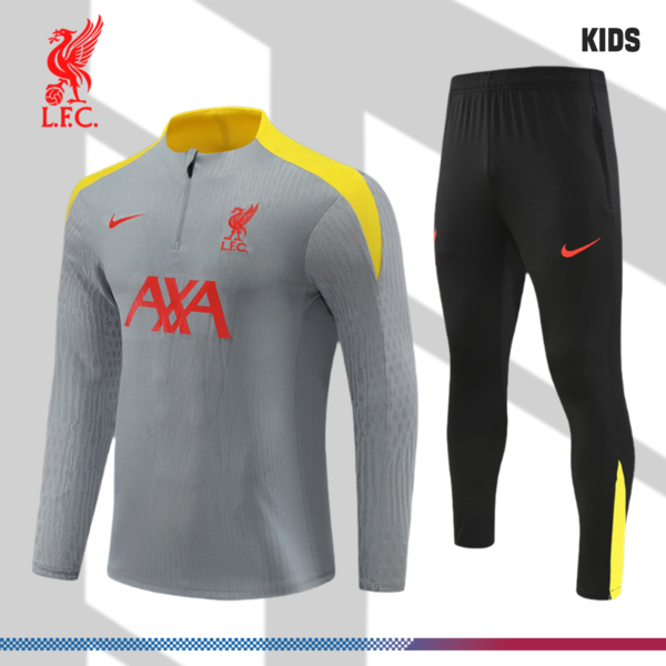 2024/2025 Liverpool Light Gray Kids Half Zip Training Clothes (Kids Kit)