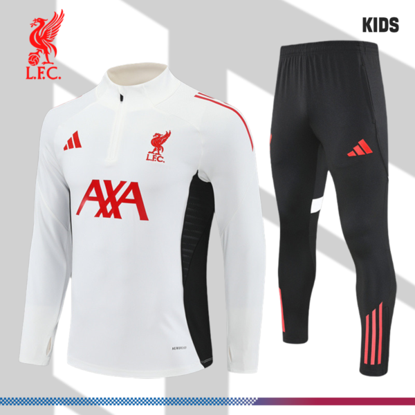 2025/2026 Liverpool White Kids Half Zip Training Clothes (Kids Kit)