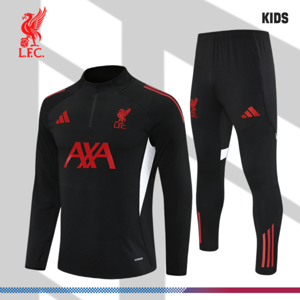 2025/2026 Liverpool Black Kids Half Zip Training Clothes (Kids Kit)