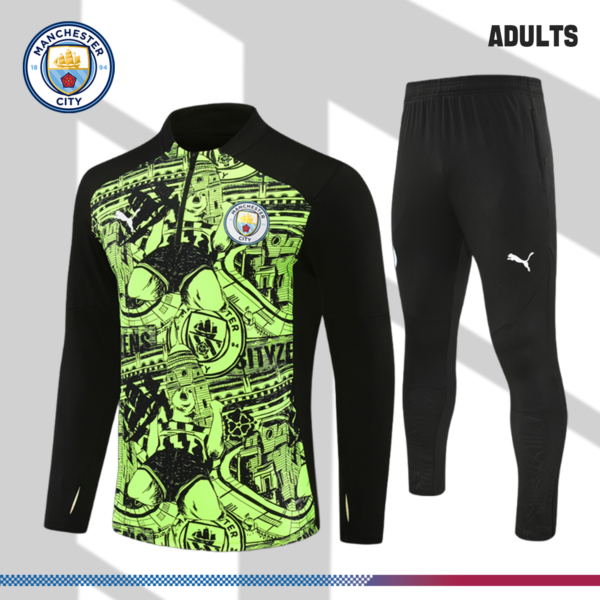 2024/2025 Manchester City Fluorescent Green Adult Half Zip Training Suit (Adult Kit)