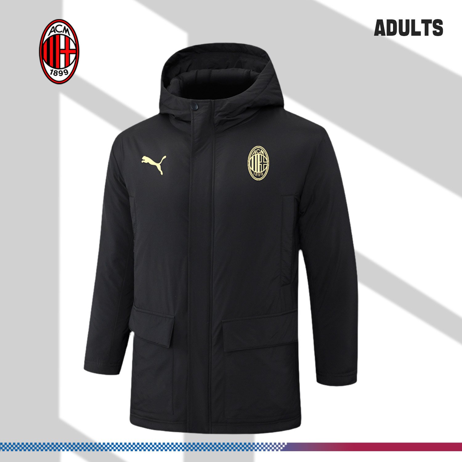 SKU-030934d1b9 2024/2025 AC Milan Black Adult Full Zip Training Suit (Long Cotton jacket) - Image 1