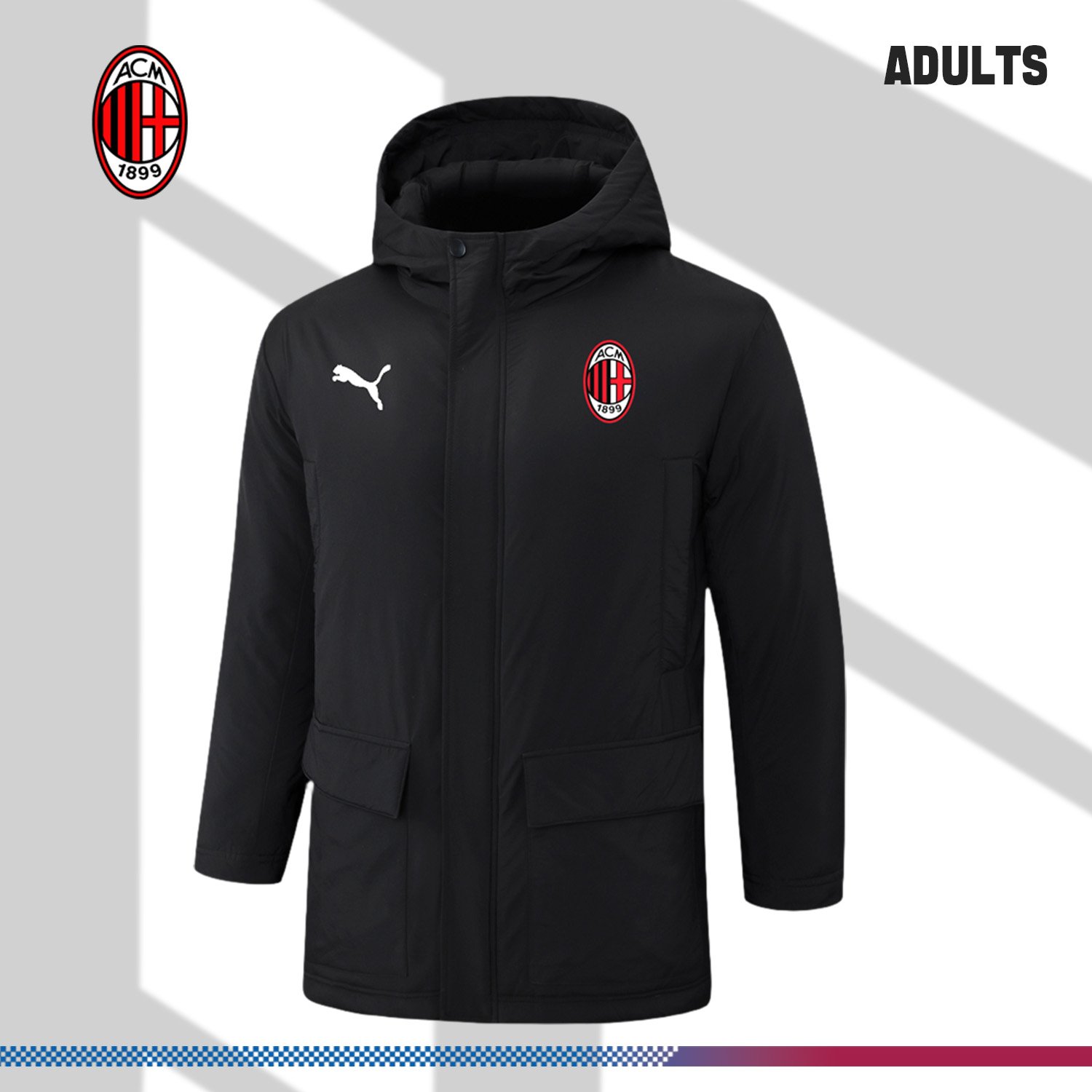 SKU-031207488b 2024/2025 AC Milan Black Adult Full Zip Training Suit (Long Cotton jacket) - Image 1
