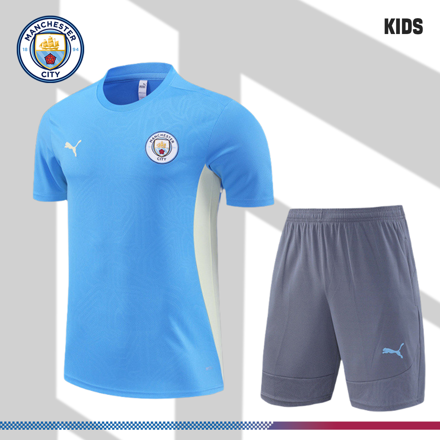 SKU-031220287f 2024/2025 Manchester City Blue Kids Short Sleeve Training Clothes (Kids Kit) - Image 1