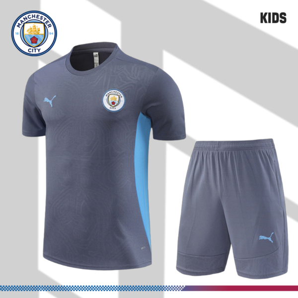 2024/2025 Manchester City Dark Gray Kids Short Sleeve Training Clothes (Kids Kit)