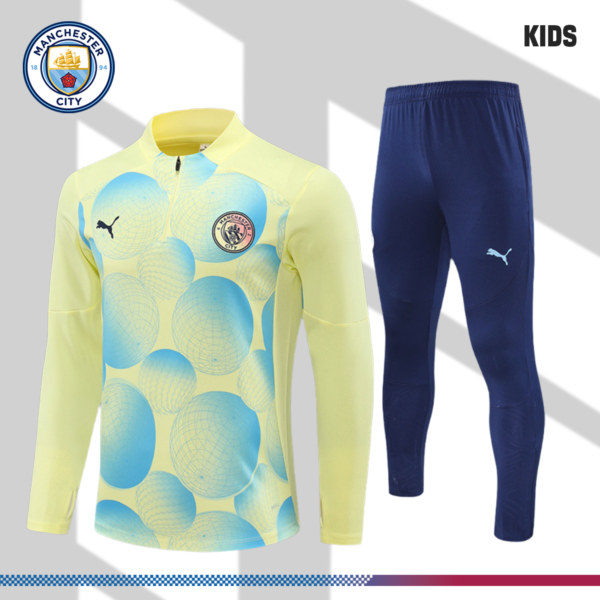 2024/2025 Manchester City Light Yellow Kids Half Zip Training Clothes (Kids Kit)