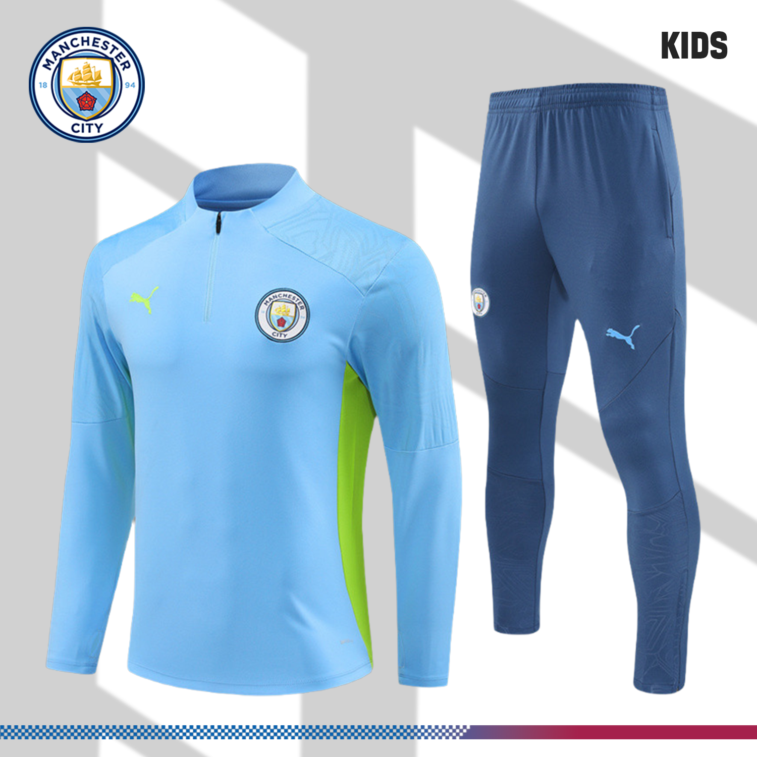 SKU-0328301aa1 2024/2025 Manchester City Blue Kids Half Zip Training Clothes (Kids Kit) - Image 1