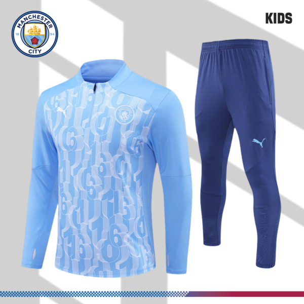 2024/2025 Manchester City Light Blue Kids Half Zip Training Clothes (Kids Kit)