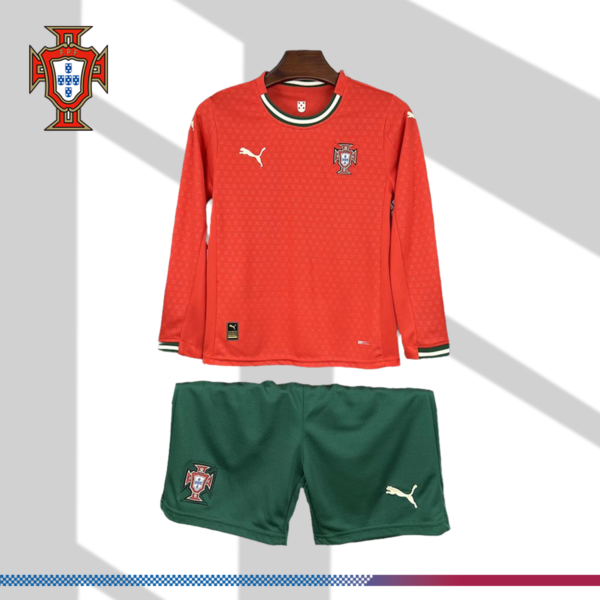 2025/2026 Portugal Home Kids Long Sleeve Football Shirt (Kids Kit)