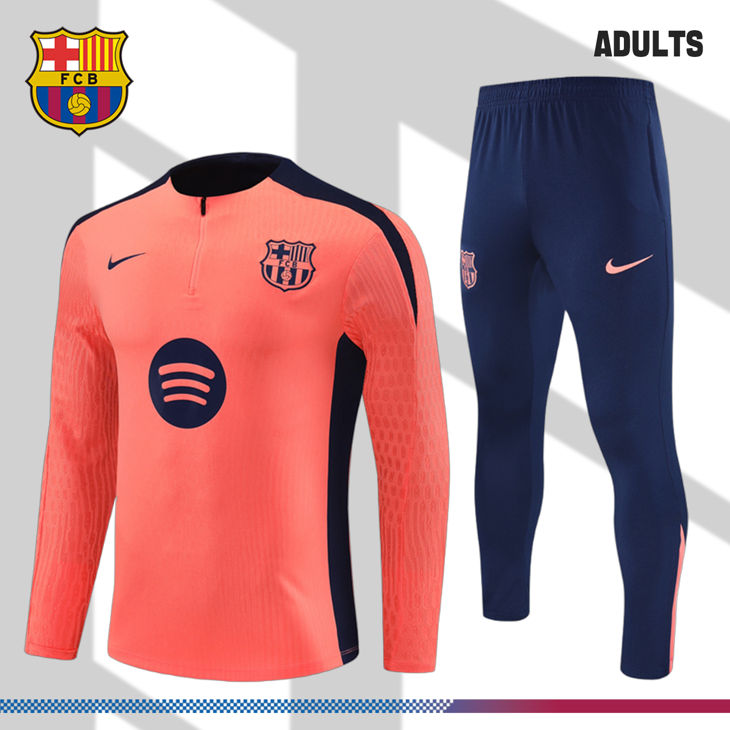 SKU-2135429db6 2024/2025 Barcelona Orange Pink Half Zip Tracksuit (Adult Kit) - Image 1