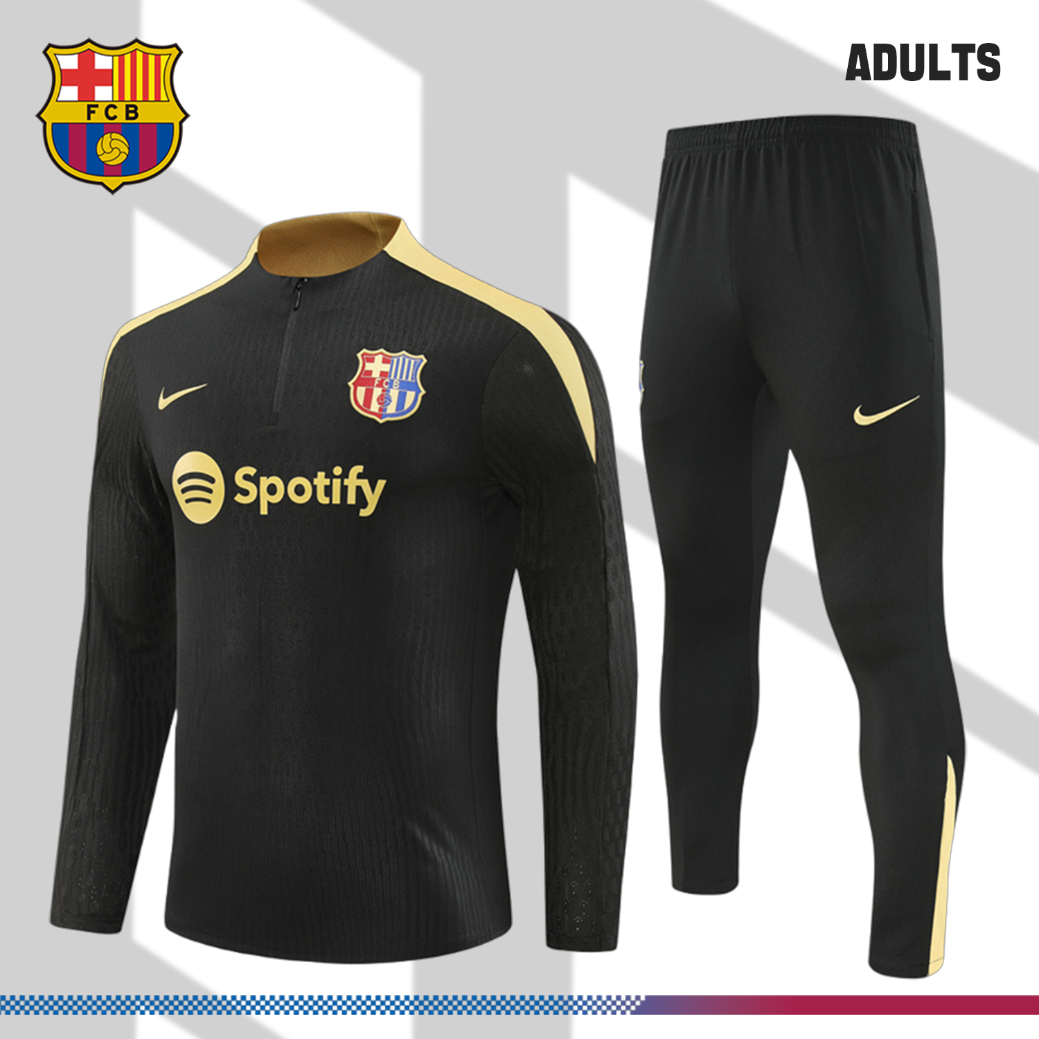 SKU-2148091821 2024/2025 Barcelona Black and Gold Half Zip Tracksuit (Adult Kit) - Image 1