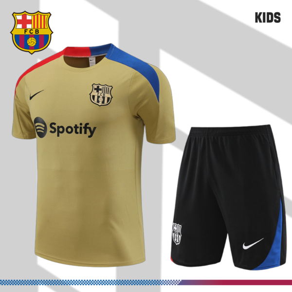 2024/2025 Barcelona Gold Kids Short Sleeve Training Clothes (Kids Kit)