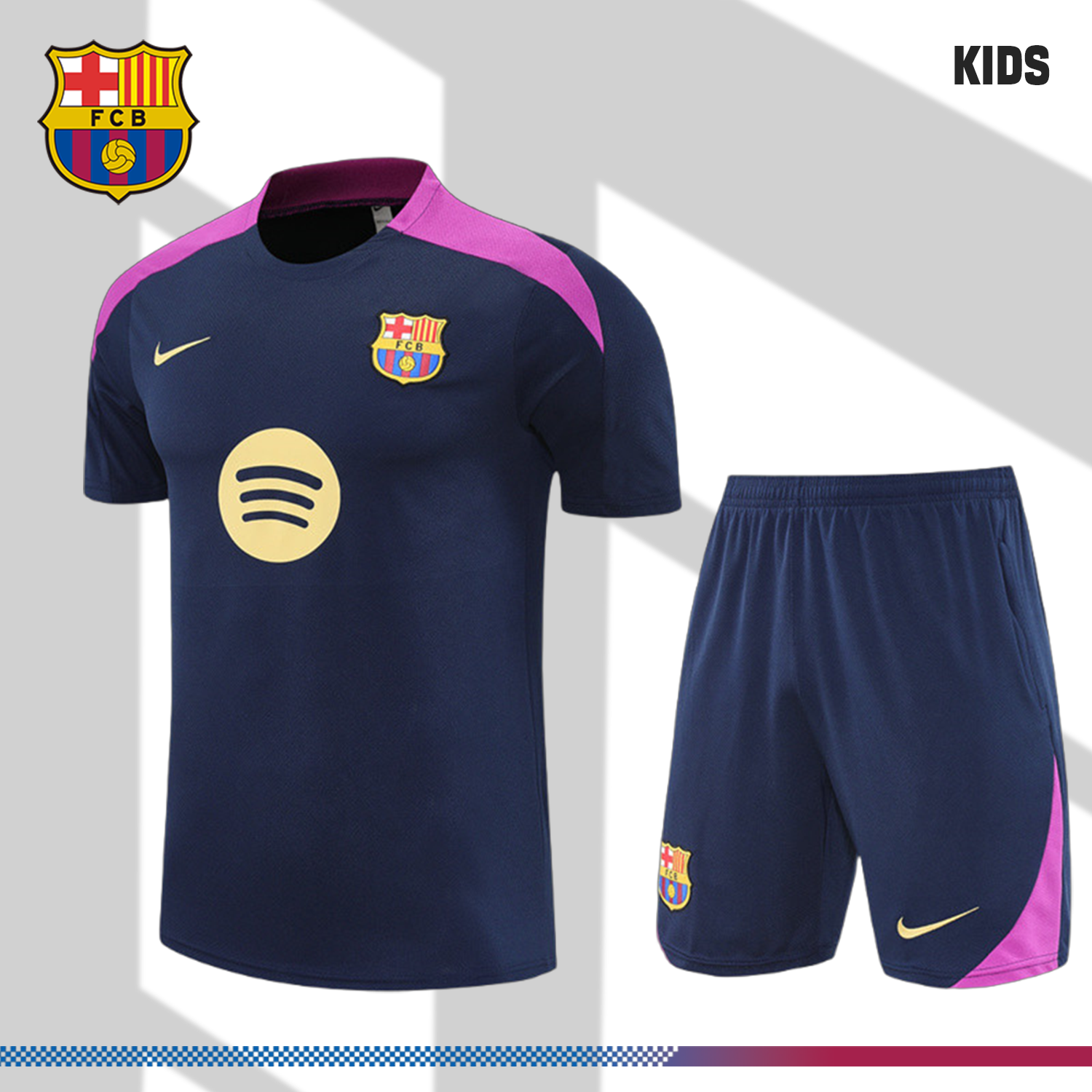 SKU-21580131da 2024/2025 Barcelona Royal Blue Kids Short Sleeve Training Clothes (Kids Kit) - Image 1