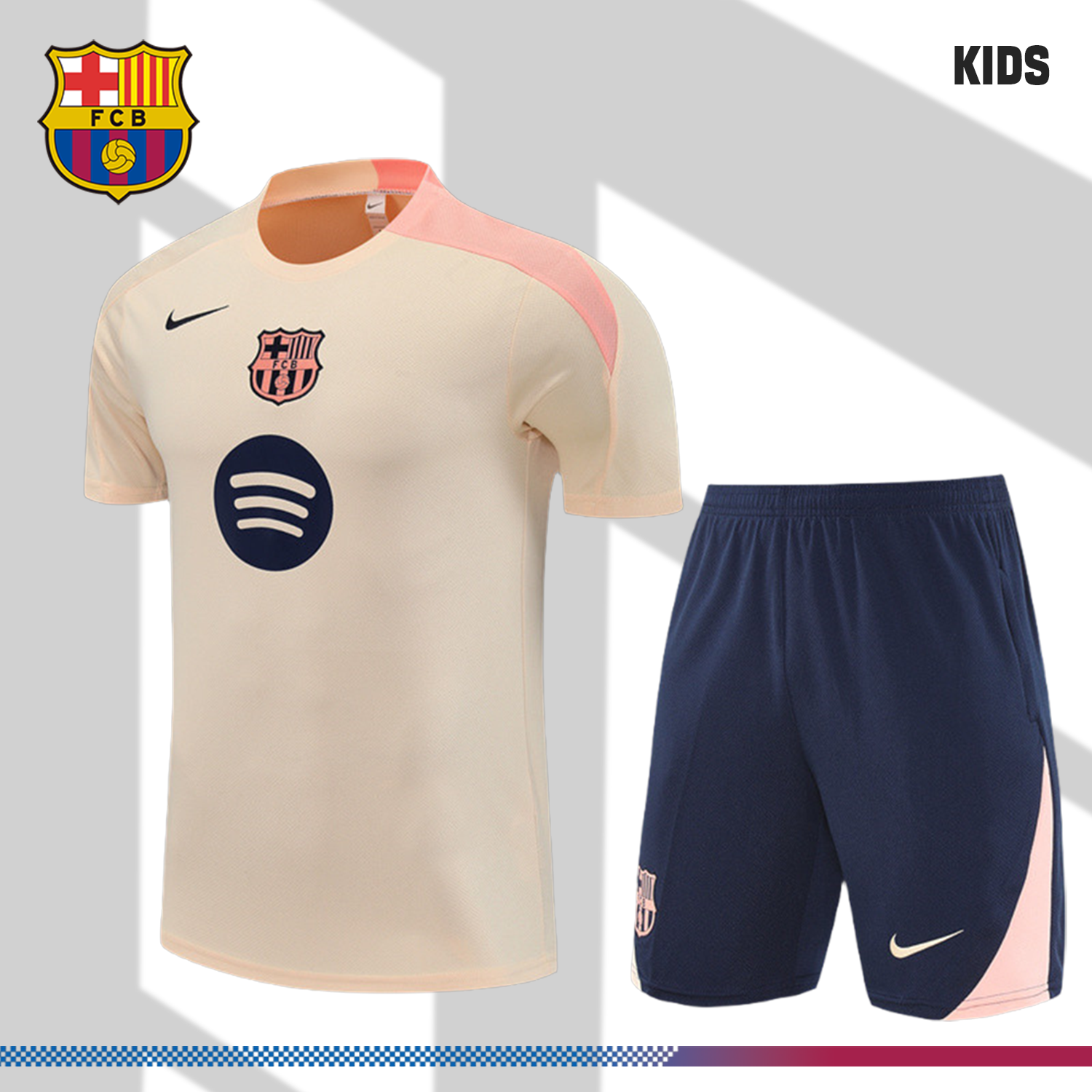 SKU-215853aca8 2024/2025 Barcelona Beige Kids Short Sleeve Training Clothes (Kids Kit) - Image 1
