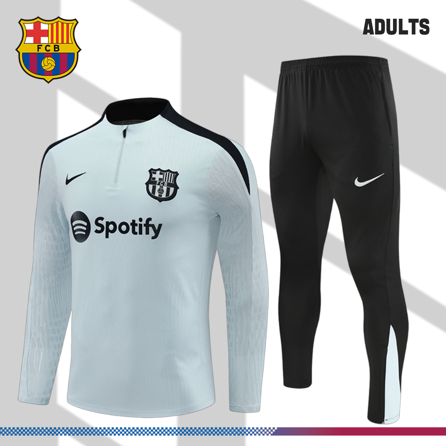 SKU-220400a504 2024/2025 Barcelona Grey Half Zip Tracksuit (Adult Kit) - Image 1