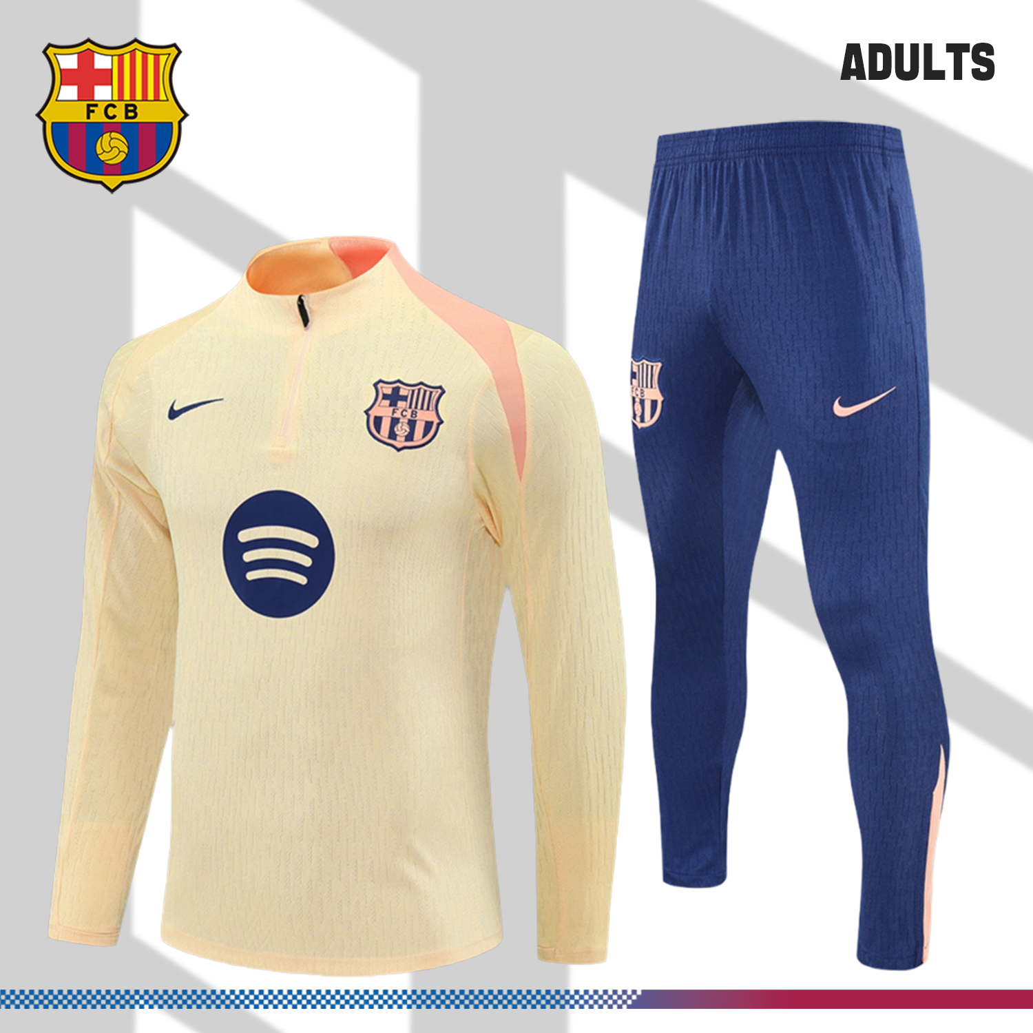 SKU-22072099a1 2024/2025 Barcelona Beige Half Zip Tracksuit (Adult Kit) - Image 1