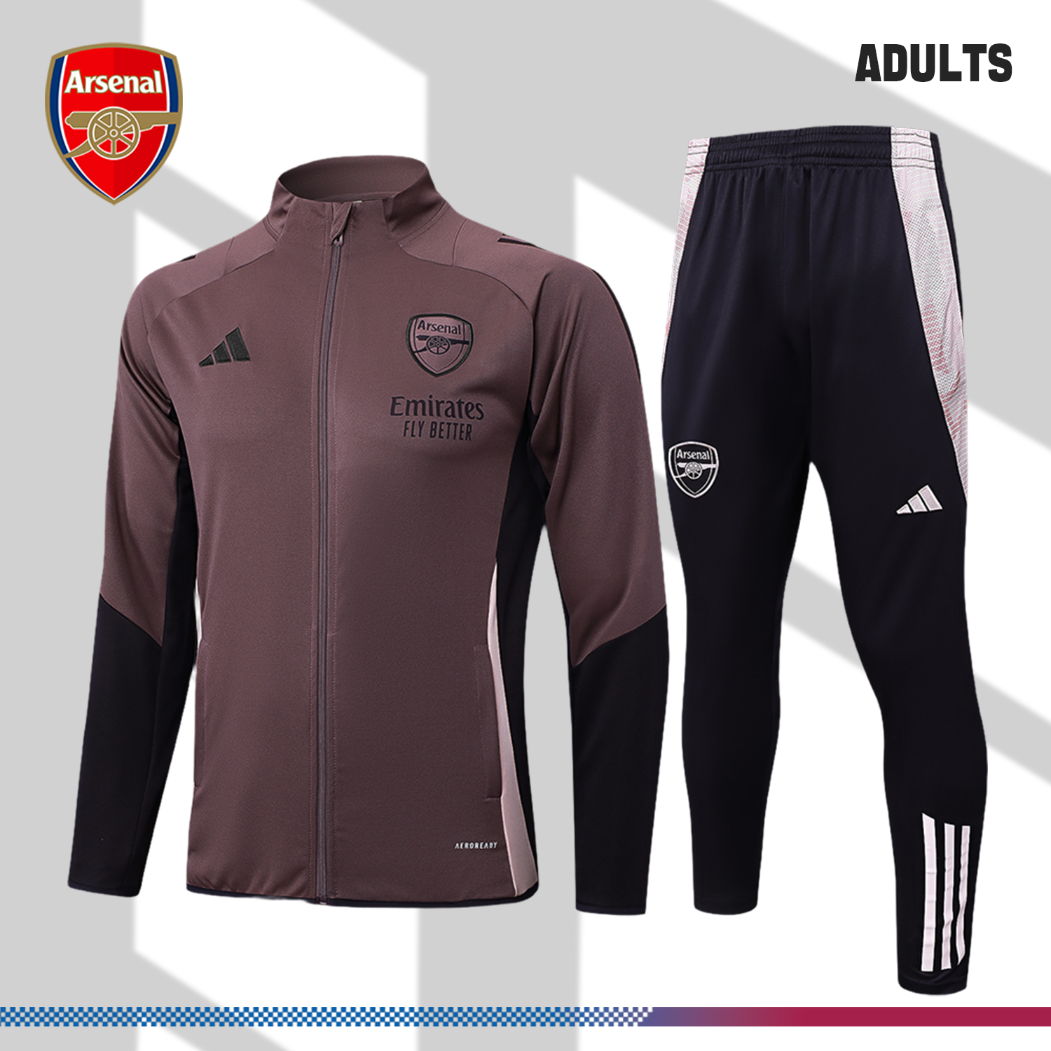 SKU-235602338d 2024/2025 Arsenal Grey Purple Adult Full Zip Training Suit (Adult Kit) - Image 1