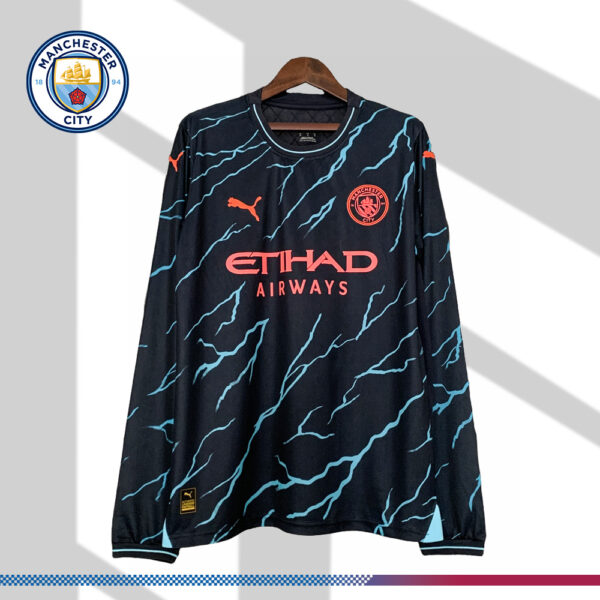 2023/2024 Long Sleeve Manchester City Third Away Football Shirt (Fans)