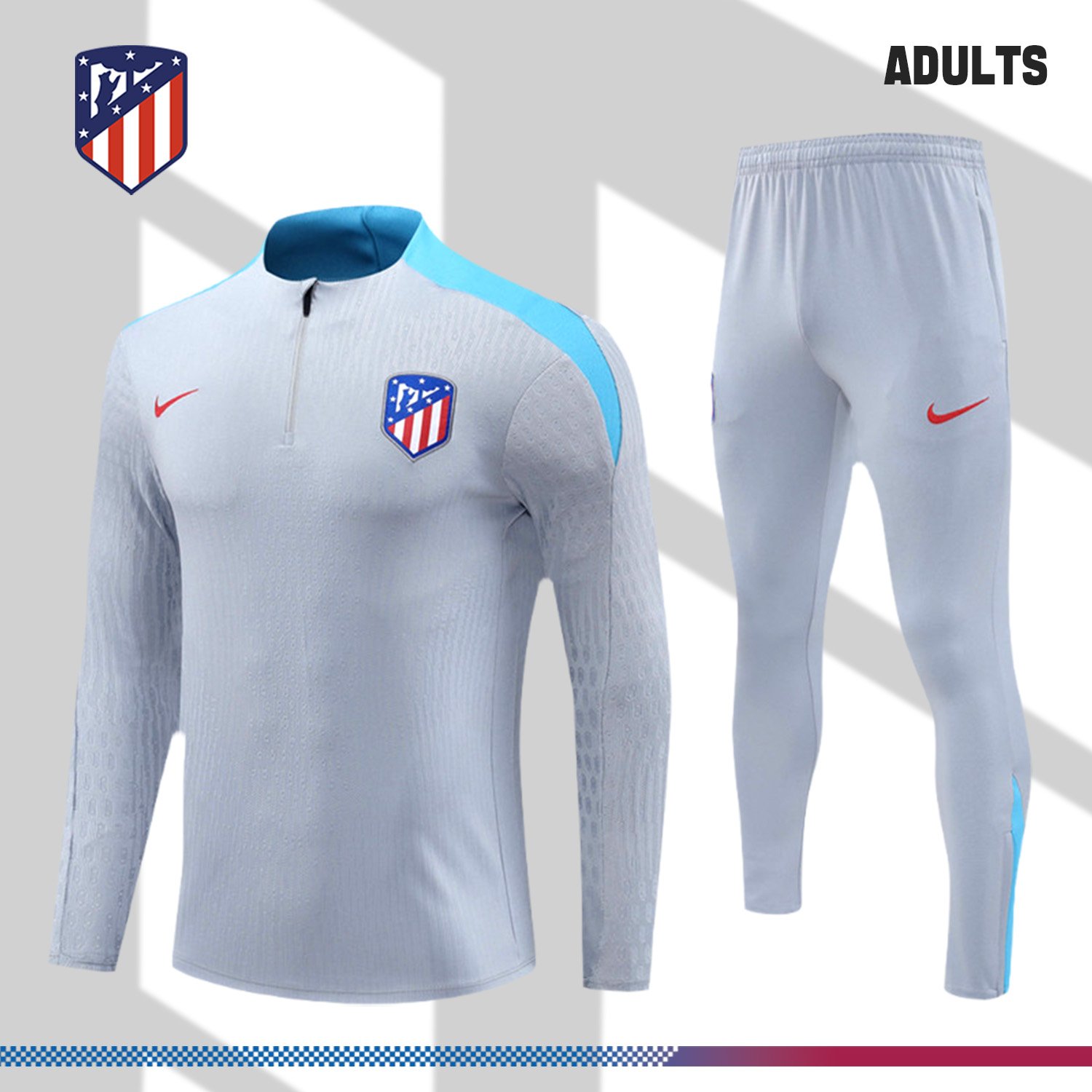 a0842100c6-233434c1c7 2024/2025 Atletico Madrid Grey Adult Half Zip Training Suit (Adult Kit) - Image 1