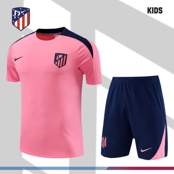 2024/2025 Atletico Madrid Pink Kids Short Sleeve Training Clothes (Kids Kit)