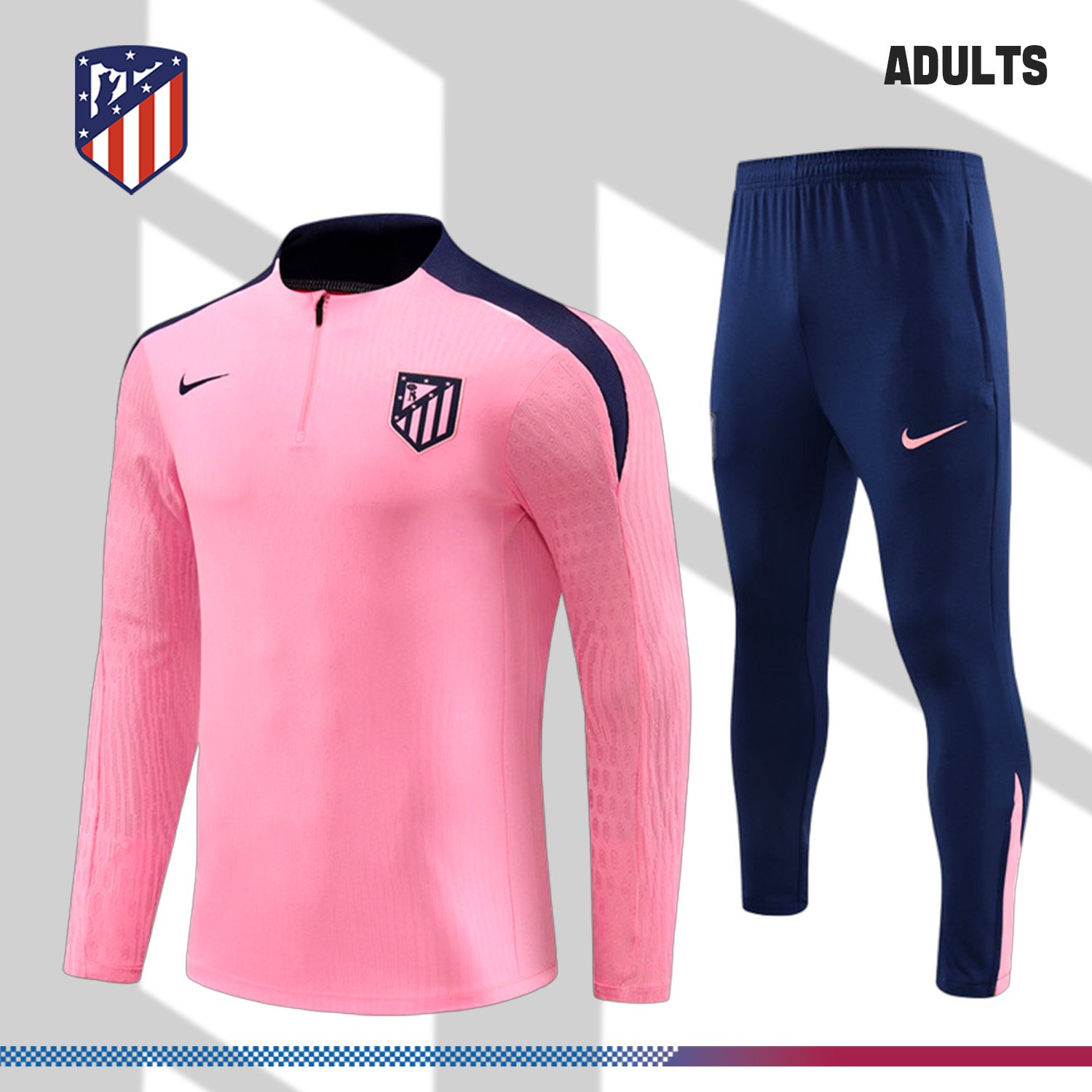 d140cdaf26-23332498b4 2024/2025 Atletico Madrid Pink Adult Half Zip Training Suit (Adult Kit) - Image 1