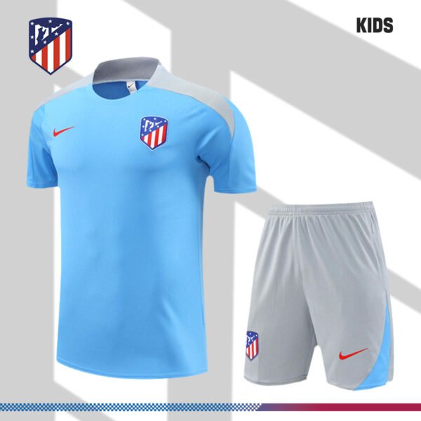 2024/2025 Atletico Madrid Light Blue Kids Short Sleeve Training Clothes (Kids Kit)