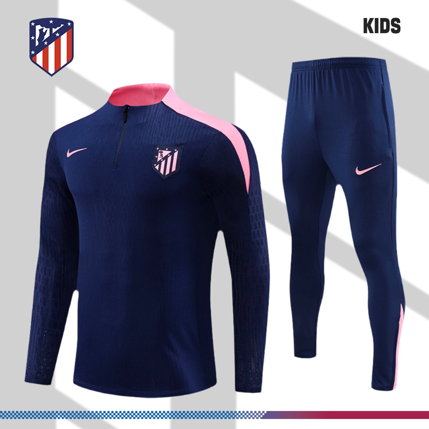 eedfbb413e-234848549b 2024/2025 Atletico Madrid Dark Blue Kids Half Zip Training Clothes (Kids Kit) - Image 1