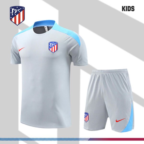 2024/2025 Atletico Madrid Grey Kids Short Sleeve Training Clothes (Kids Kit)