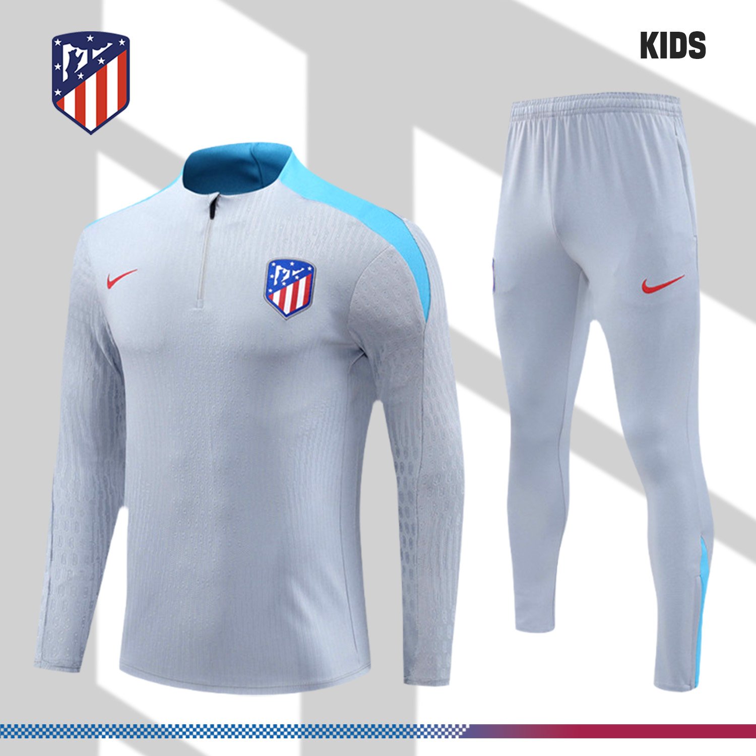 wqws-235048fa95 2024/2025 Atletico Madrid Grey Kids Half Zip Training Clothes (Kids Kit) - Image 1
